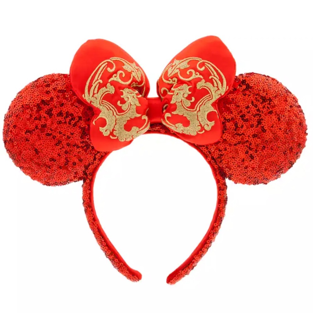Disney Parks 2024 Lunar New Year Dragon Red and Gold Minnie Mouse Ear Headband